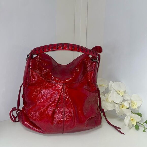 Francesco Biasia Dana Patent Leather Candy Apple Red Hobo Bag - Picture 2 of 8